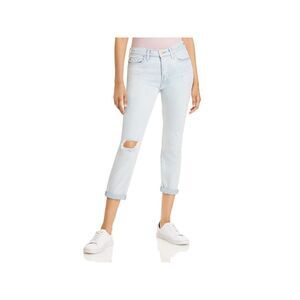 7 FOR ALL MANKIND Womens Blue Stretch Zippered Slim Destroyed Boyfriend Jeans 28